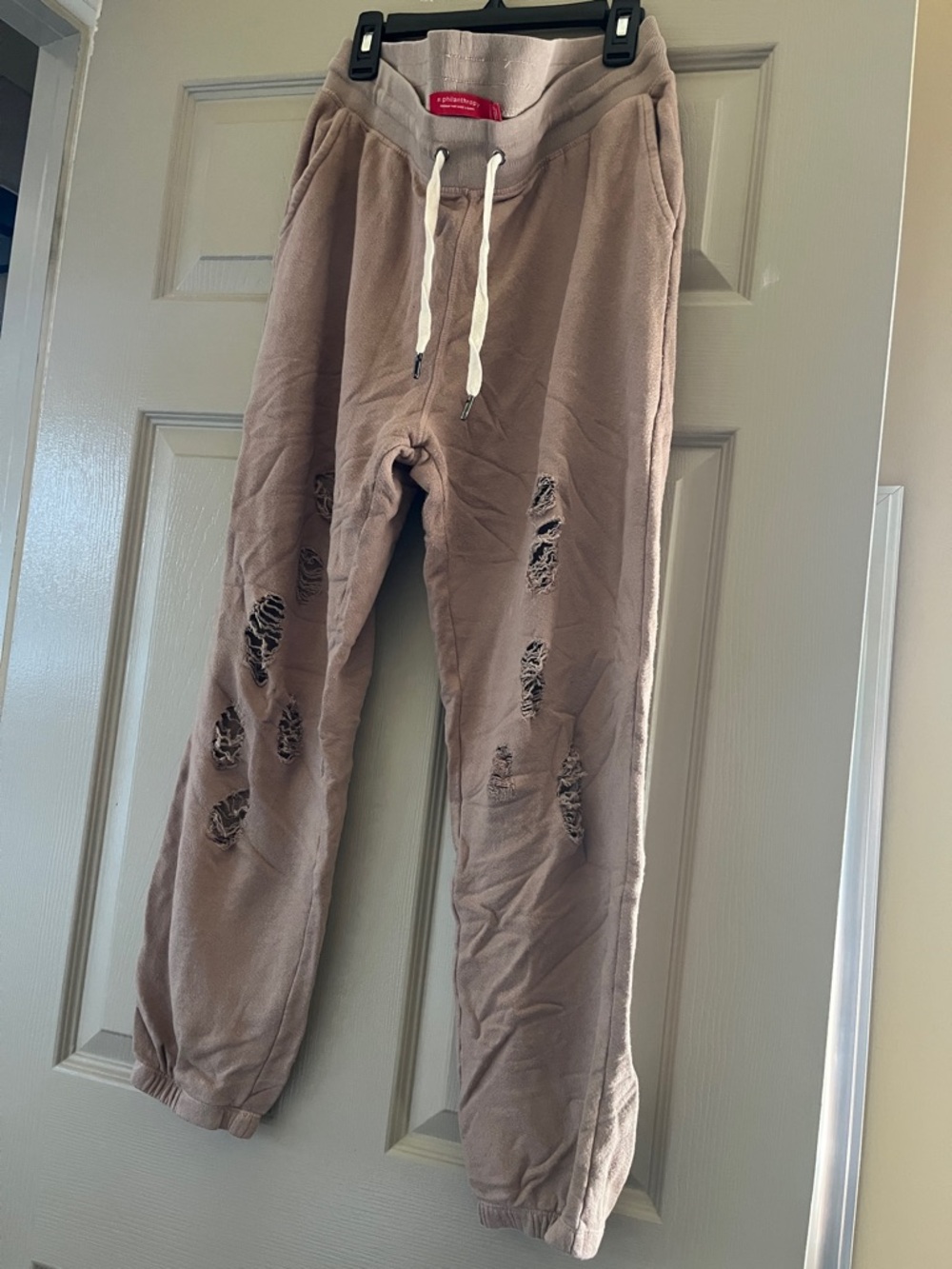 Philosophy Taupe Distressed Drawstring Joggers